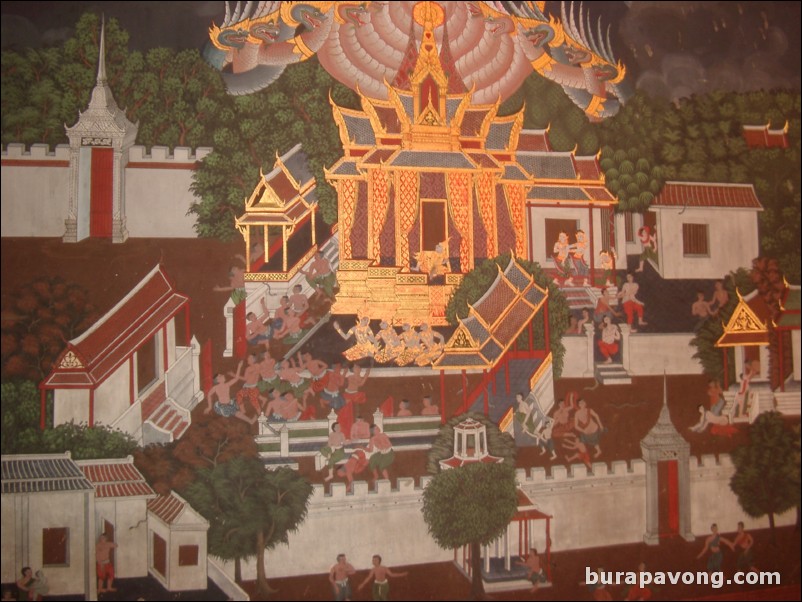 Intricate painting inside the walls of Wat Phananchoeng.