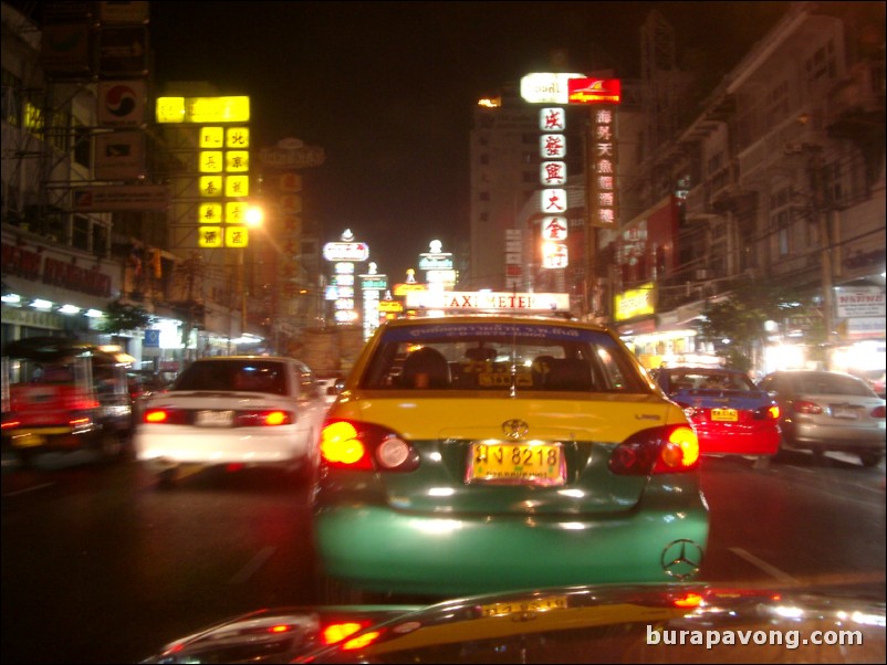 Yaowarat Road at night. This is the main street of Bangkok's Chinatown.