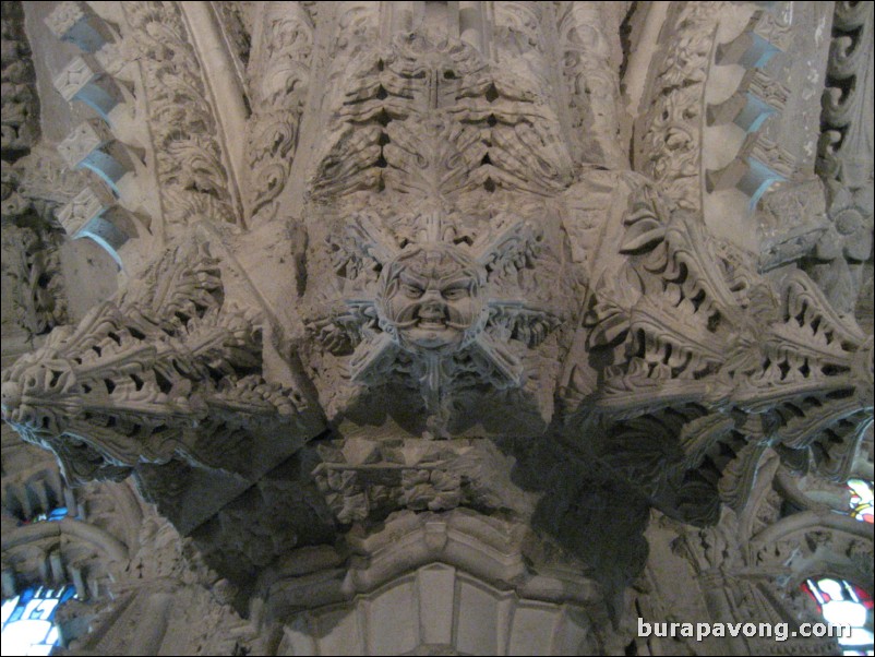 Inside Rosslyn Chapel.  Green Man.