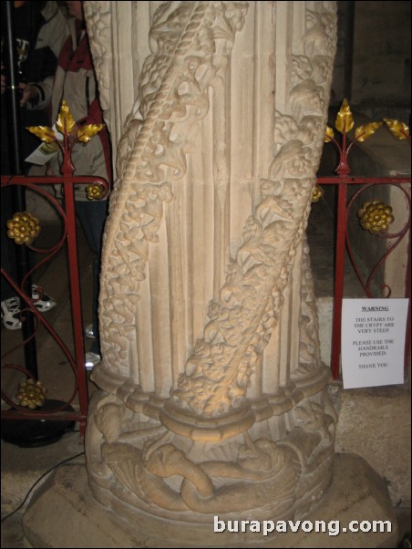 Inside Rosslyn Chapel.  The Apprentice Pillar.