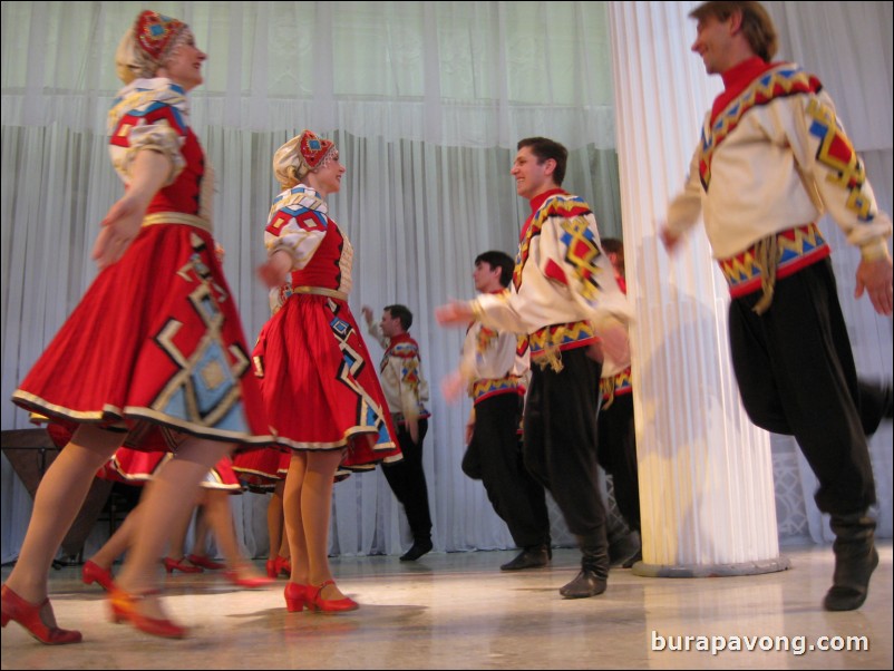 The Stars of St. Petersburg doing lyrical dances of the Russian North, Cossacks from the Don and Voronezh, and miniatures of the Urals and Siberia.