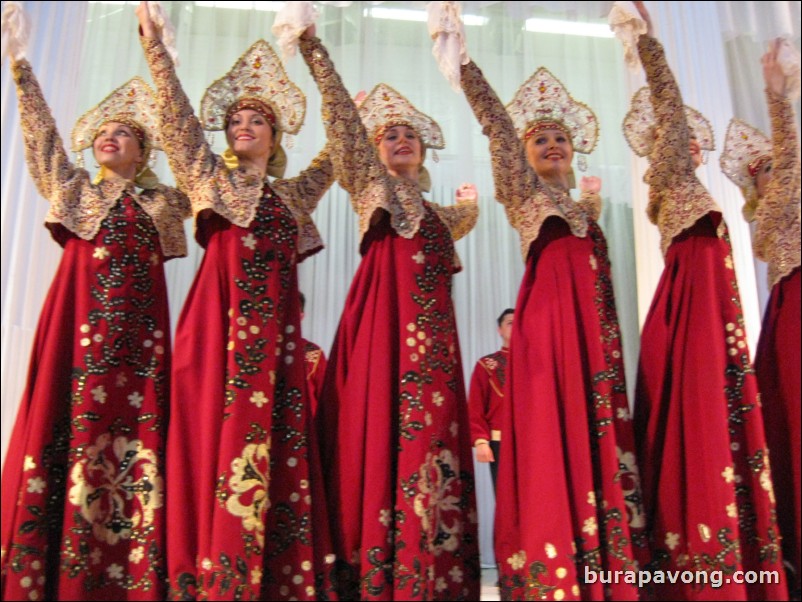 The Stars of St. Petersburg doing lyrical dances of the Russian North, Cossacks from the Don and Voronezh, and miniatures of the Urals and Siberia.