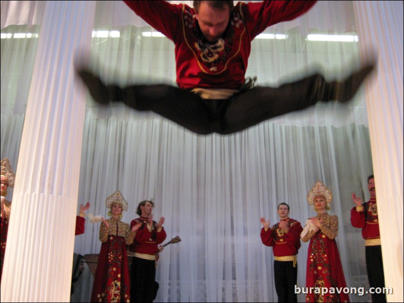 The Stars of St. Petersburg doing lyrical dances of the Russian North, Cossacks from the Don and Voronezh, and miniatures of the Urals and Siberia.