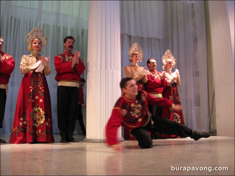 The Stars of St. Petersburg doing lyrical dances of the Russian North, Cossacks from the Don and Voronezh, and miniatures of the Urals and Siberia.