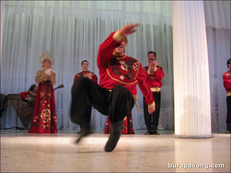 The Stars of St. Petersburg doing lyrical dances of the Russian North, Cossacks from the Don and Voronezh, and miniatures of the Urals and Siberia.