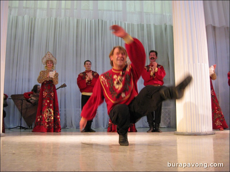 The Stars of St. Petersburg doing lyrical dances of the Russian North, Cossacks from the Don and Voronezh, and miniatures of the Urals and Siberia.