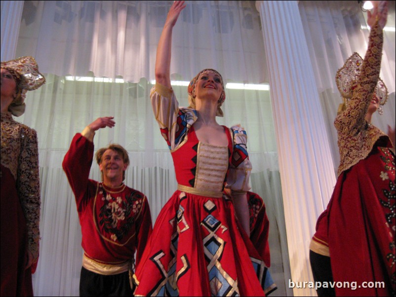 The Stars of St. Petersburg doing lyrical dances of the Russian North, Cossacks from the Don and Voronezh, and miniatures of the Urals and Siberia.