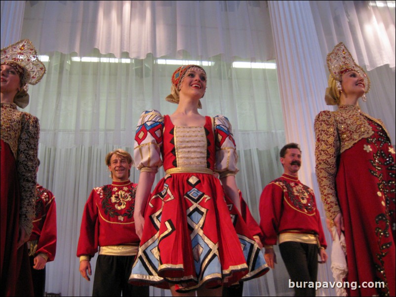 The Stars of St. Petersburg doing lyrical dances of the Russian North, Cossacks from the Don and Voronezh, and miniatures of the Urals and Siberia.