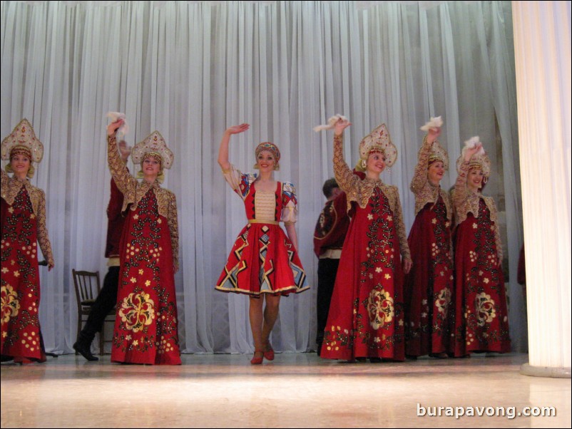 The Stars of St. Petersburg doing lyrical dances of the Russian North, Cossacks from the Don and Voronezh, and miniatures of the Urals and Siberia.