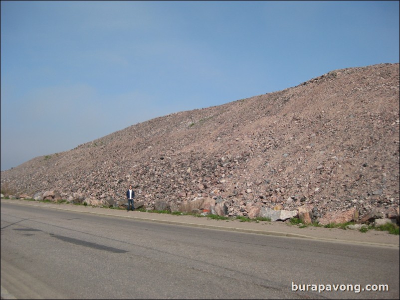 Huge mound of rocks and dirt we ran into while walking back to the pier.