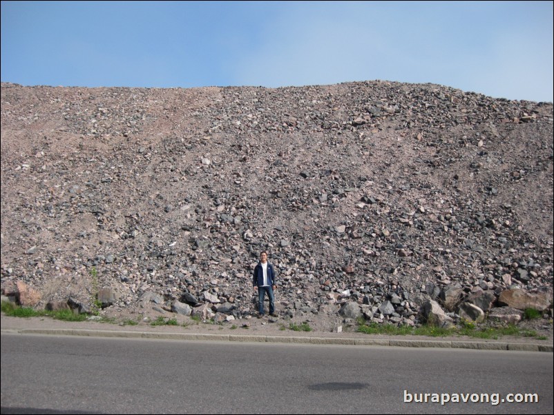 Huge mound of rocks and dirt we ran into while walking back to the pier.