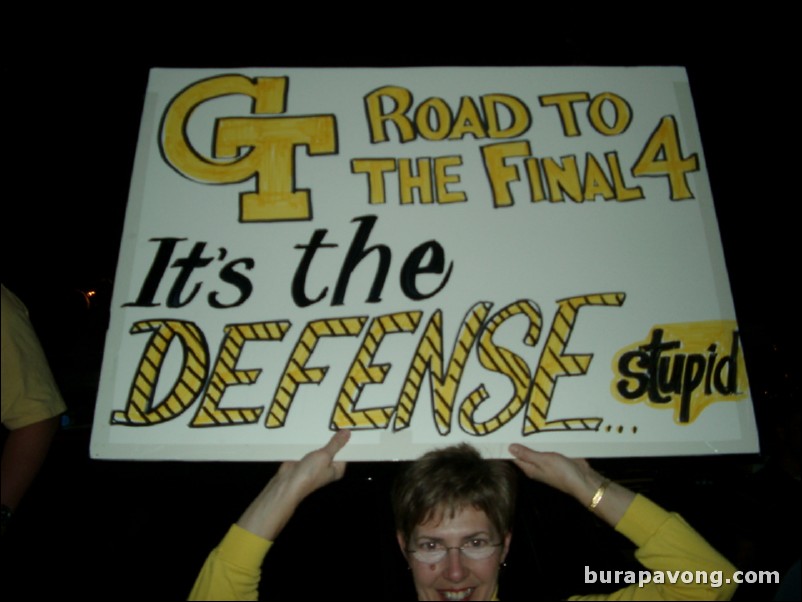 Georgia Tech students, alumni, and fans gather outside Alexander Memorial Coliseum.