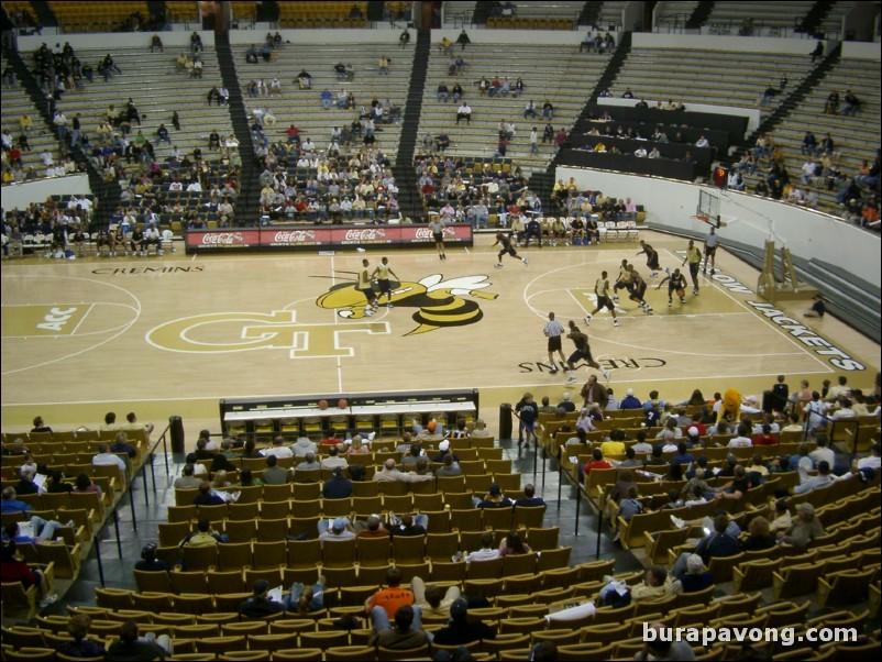 View of the new basketball court with GT and Buzz logo.