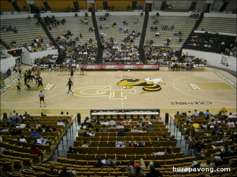 View of the new basketball court with GT and Buzz logo.