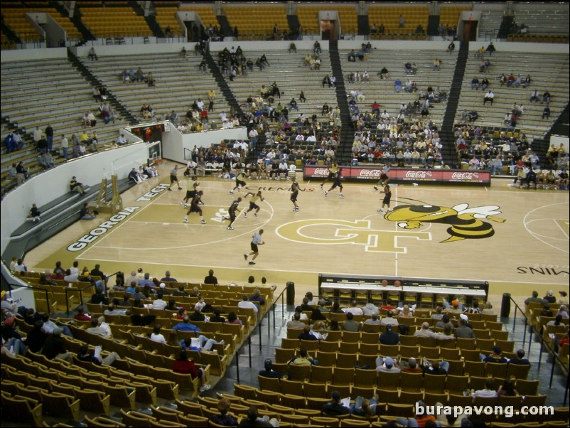 View of the new basketball court with GT and Buzz logo.