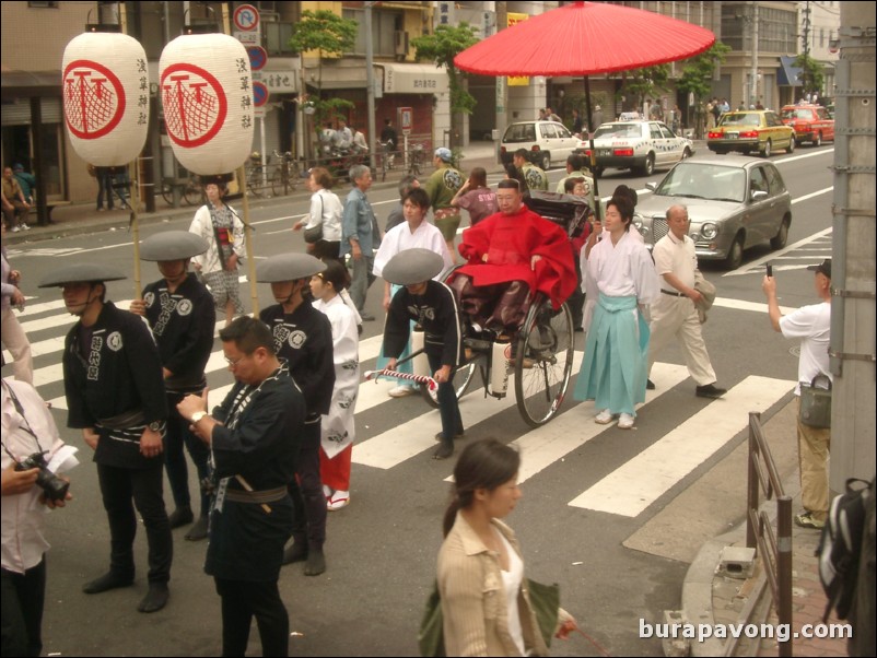 Outside Senso-ji, during Sanja Matsuri (Festival of Asakusa Shrine).