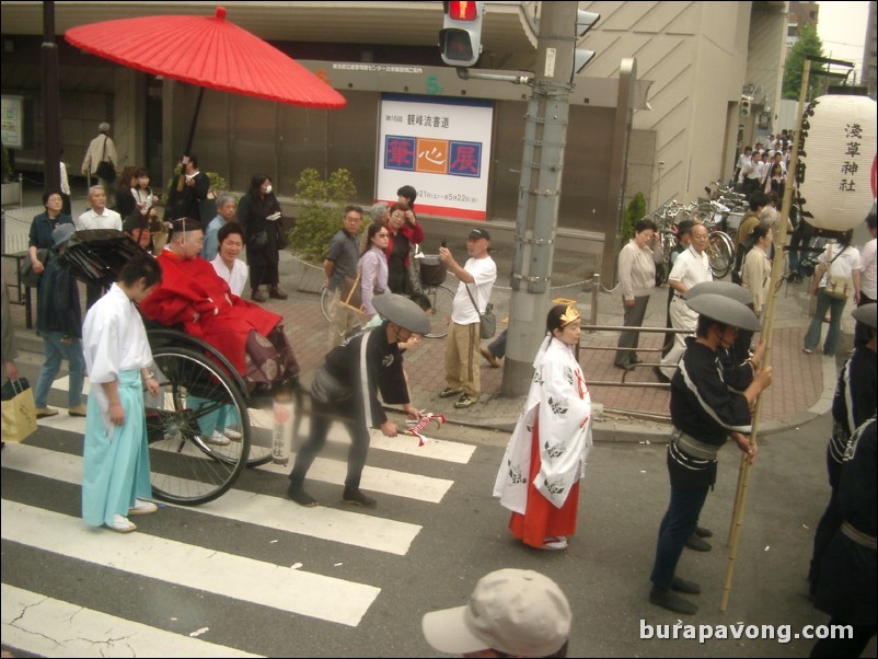 Outside Senso-ji, during Sanja Matsuri (Festival of Asakusa Shrine).