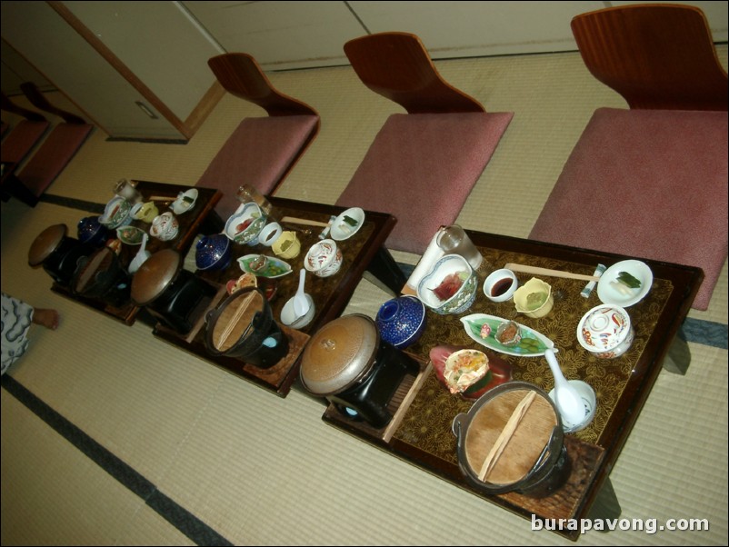 Traditional Japanese kaiseki dinner. Hotel New Akao Royal Wing, Atami.