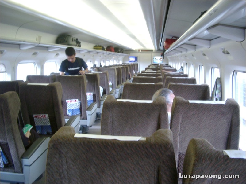 Inside a Shinkansen bullet train (Hikari).