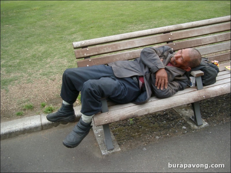 A bum in the park outside Imperial Palace.
