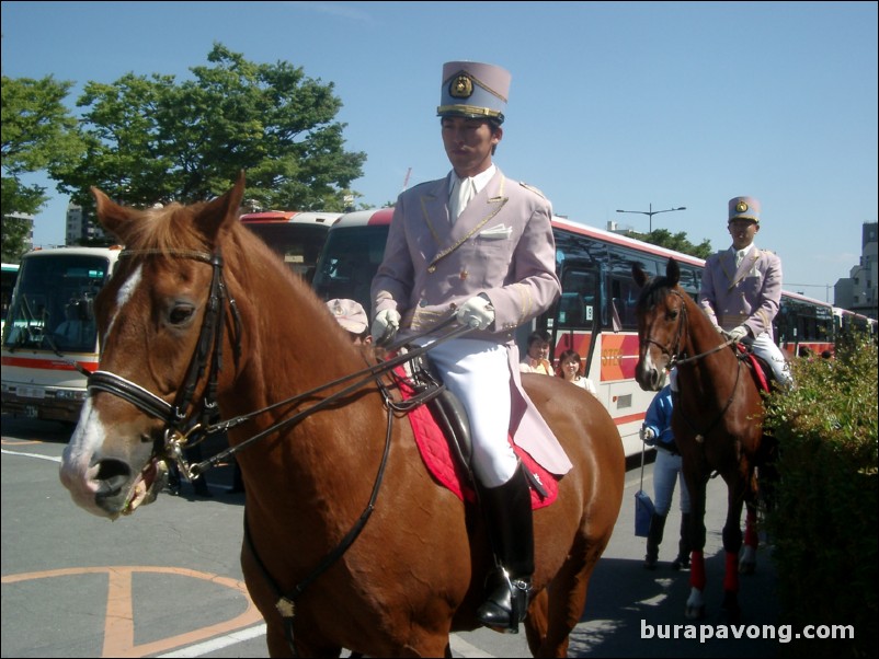 Some officers on horses, outside Nijo Castle, Kyoto.