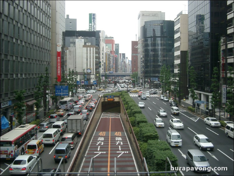 View of Ginza from Yurikamome Shimbashi station.