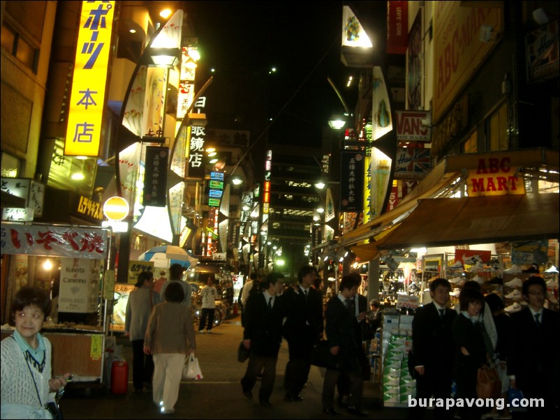 Ameyayokocho (Ameyoko Arcade) at night.