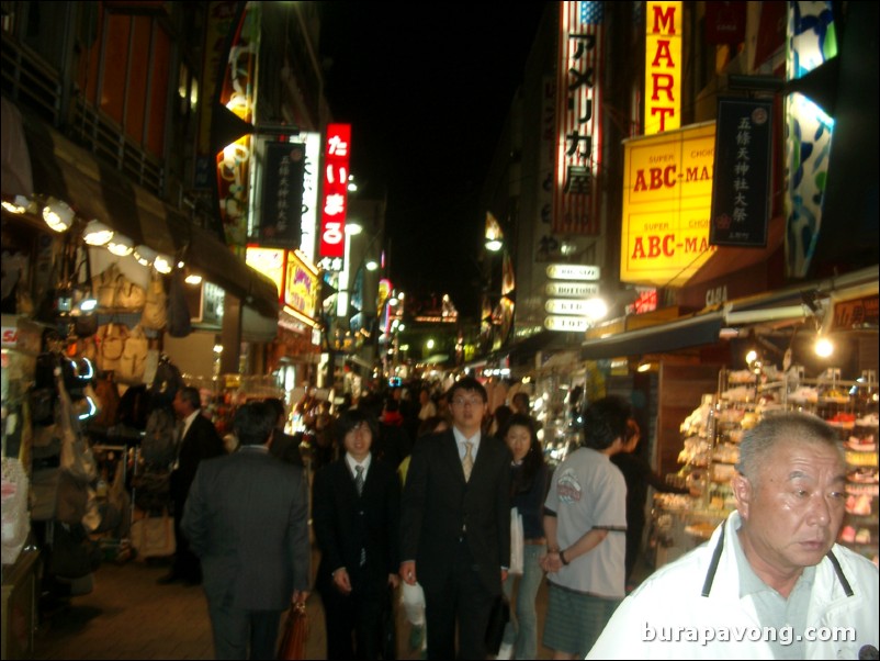 Ameyayokocho (Ameyoko Arcade) at night.