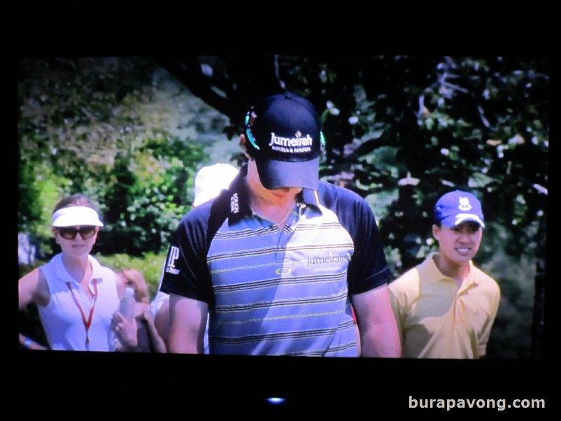 We got on TV while Rory was on the practice putting green.