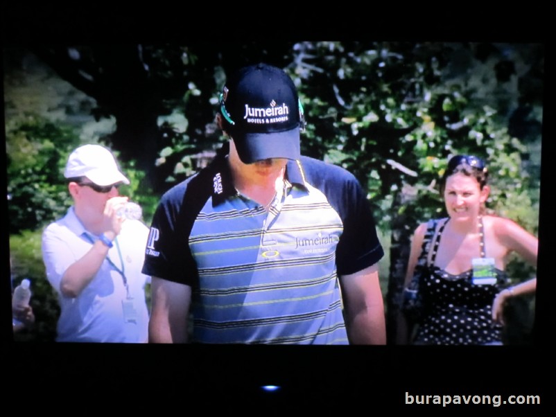We got on TV while Rory was on the practice putting green.