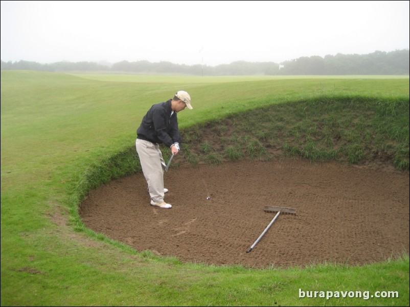 My first bunker shot at St. Andrews.