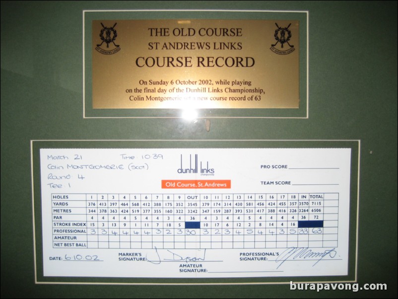 Colin Montgomerie's record scorecard.
