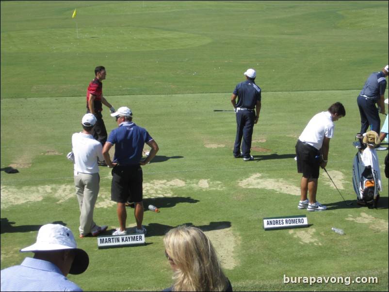 Martin Kaymer and Andres Romero at the driving range.