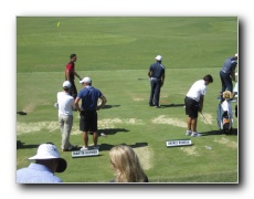 Martin Kaymer and Andres Romero at the driving range.