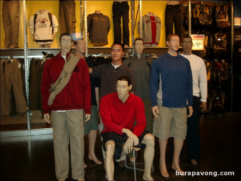 Asian mannequins at the Old Navy store downtown.