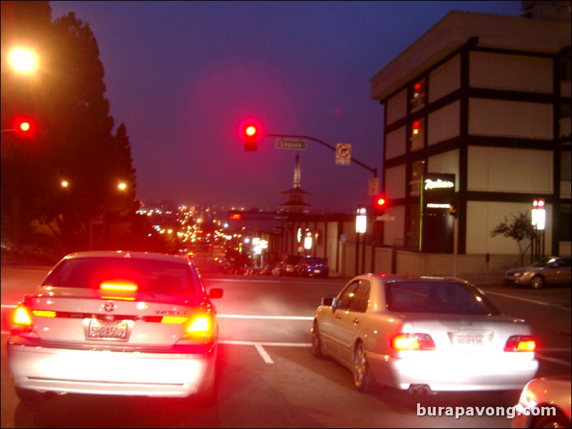 Facing Japantown at night.