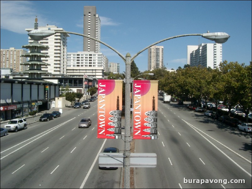 Pedestrian bridge near Japantown overlooking Geary.