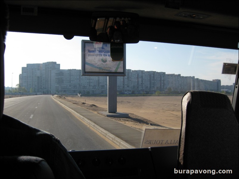 In the bus headed to downtown St. Petersburg from the pier.